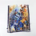 Colorful peacock print silk scarf, ideal for spring summer shawl and sun protection. - 180x70cm / XA8-3 Navy Blue