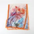 Floral and butterfly print silk scarf, lightweight long shawl for women sun protection. - 180x70cm / XA8-4 Orange