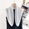 Classic black and white polka dot silk scarf, elegant square design for women's daily wear. - White