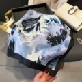 Elegant blue floral silk square scarf, versatile fashion hair scarf and neck wrap for women. - Black