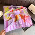 Elegant purple floral print square silk scarf, artistic vase design fashion accessory. - FG352-2