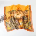 Mujer vintage naranja floral estampado bufanda chal ligero verano proteccion solar - Amarillo