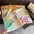 Elegant floral print silk scarf women square shawl fashion artistic neckerchief sun protection - FG354-1