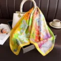 Foulard carré en soie à imprimé floral élégant, écharpe chic et châle polyvalent haut de gamme. - FG354-3