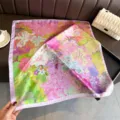 Foulard carré en soie à imprimé floral pour femmes, élégant châle de cou à fleurs d'aquarelle. - FG354-4