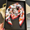 Women's square silk scarf with classic equestrian horse print and stylish color block border. - FG338-4