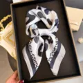 Femme foulard carre en soie imprime leopard noir et blanc accessoire de mode chic - FG343-1