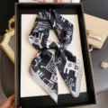 Foulard carré en soie imprimé abstrait noir et blanc pour femmes, châle élégant et tendance. - FG346-4