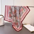 Chic 70cm square silk scarf featuring elegant floral and houndstooth patterns for women. - FJ960-1 Red