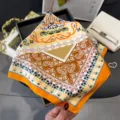 Vintage retro paisley print silk square scarf versatile elegant neckerchief chic shawl - Orange