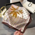 Luxury printed silk square scarf, elegant geometric leopard design, versatile fashion neckerchief. - Coffee Edge