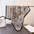 70cm silk feel square scarf with houndstooth border and floral print elegant neckerchief - FJ960-3 Black Edge