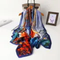 Fashion abstract print silk scarf long shawl elegant women neckerchief versatile accessory - XD28-3 Blue Edge