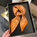 Orange silk-feel small square scarf detail, vintage paisley print pattern, elegant neckerchief. - 70*70cm / Orange