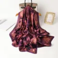 Purple rose print faux silk long scarf, elegant smooth texture shawl for daily wear. - Dark Purple / 180x80cm
