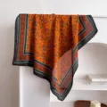 Orange paisley square silk scarf for women, elegant 70cm neckerchief for spring and summer. - Orange