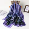 Elegant purple printed silk scarf shawl, lightweight smooth fashion accessory for women. - Purple / 180x80cm