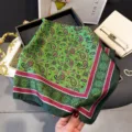Green paisley 70cm silk square scarf, elegant spring summer neckerchief and head wrap accessory. - Green