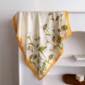 Daisy floral print satin square scarf, 70cm elegant neckerchief for women fashion accessory - Yellow Edge