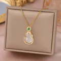 Nuovo stile cinese collana in acciaio al titanio zucca imitazione calcedonio donna - Catena a O / Oro Bianco