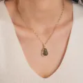 New Chinese style titanium steel gourd necklace with green imitation chalcedony pendant for women. - Lips Chain / Gold-Yellow