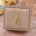 New Chinese style titanium steel green chalcedony gourd pendant necklace women jewelry variant - O Chain / Gold-Yellow