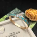 Turquoise enamel heart titanium steel bracelet, exquisite niche design fashion jewelry for women. - Rose Gold - Blue Hollow Heart Bracelet