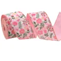 Pink floral wired ribbon detail shot, perfect for gift wrapping and home decoration bows. - Floral Printed Style / Width 6.3cm x Length 5 Yards/Roll
