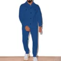 Vue détaillée de l'ensemble veste et pantalon en suédine décontracté pour homme en bleu. - S / Haut et Bas / Bleu saphir