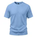 Men casual waffle knit short sleeve t shirt raglan crewneck summer top light blue color - Light Blue