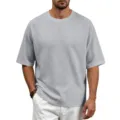 Men's Grey Waffle Knit Raglan Short Sleeve T-Shirt Casual Summer Crewneck Top Grey - S / Light Gray