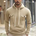 Felpa con Cappuccio Uomo Felpata Invernale Lavoro Tasche Multiple Manica Lunga Beige - Taglia S / Kaki