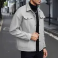 Men's casual wool blend jacket autumn winter lapel single breasted outerwear light grey - S / Light Gray