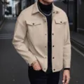 Men's casual wool blend jacket autumn winter lapel single-breasted outerwear streetwear - S / Apricot