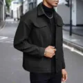 Mens casual wool blend jacket outdoor street style solid color lapel single breasted outerwear - S / Black