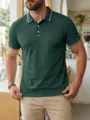 Men's casual short sleeve polo shirt with lapel and contrast stripe collar design. - Dark Green