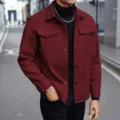 Men's stylish wool blend jacket coat with lapel collar and button closure for autumn. - S / Burgundy