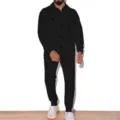 Ensemble décontracté 2 pièces veste style suédine et pantalon de survêtement noir. - S / Haut et Bas / Noir