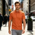 Polo d'été pour homme manches courtes respirant coupe slim orange haut décontracté mode - Rouge Orangé