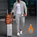 Men grey waffle knit zip up cardigan jacket and trousers tracksuit set for outdoor casual wear. - S / Top And Bottom / Gray
