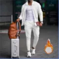 Men's Waffle Knit Zip Cardigan Tracksuit Casual Autumn Long Sleeve Two Piece Set. - S / Top And Bottom / White