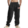 Herren lässige schwarze Leinen Baggy Hose mit amerikanischer Flagge Patch Detail. - S / Unterteile / Schwarz