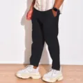 Mens casual black trousers slim fit comfortable everyday wear summer style premium fabric - L / Bottoms / Black