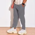 Men's casual linen trousers summer breathable lightweight straight leg grey daily wear pants - Gray