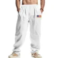 Herren weiße Leinen Freizeithose lockere Passform Kordelzug Sommer Strandhose weiß - S / Unterteile / Weiß