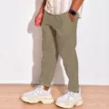 Men casual trousers summer cotton linen breathable straight pants detail view fit. - S / Bottoms / Apricot