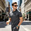 Men's casual grey polo shirt short sleeve lapel button business polo t-shirt top stylish - S / Tops / Dark Gray