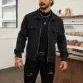 Heren mode wolmix ritssluiting jas bovenkleding met dubbele borstzakken streetwear - S / Tops / Zwart