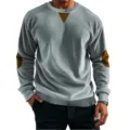 Felpa da uomo a maniche lunghe in corduroy grigio con toppe decorative per look casual - Taglia S / Top / Grigio chiaro