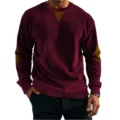 Felpa uomo in corduroy a maniche lunghe girocollo autunno patchwork pullover top - Taglia S / Top / Borgogna